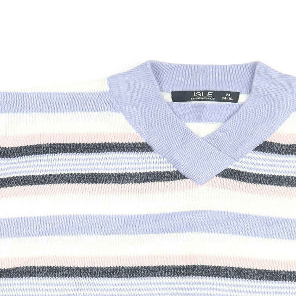 Isle Essentials Womens Purple V-Neck Striped Acrylic Pullover Jumper Size 14 - Size 14-16