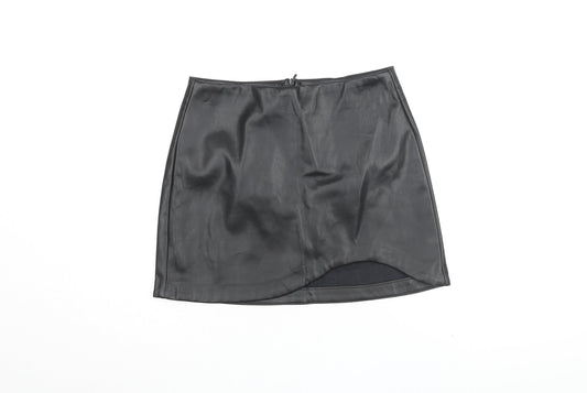 Stradivarius Womens Black Polyurethane Mini Skirt Size 8 Zip