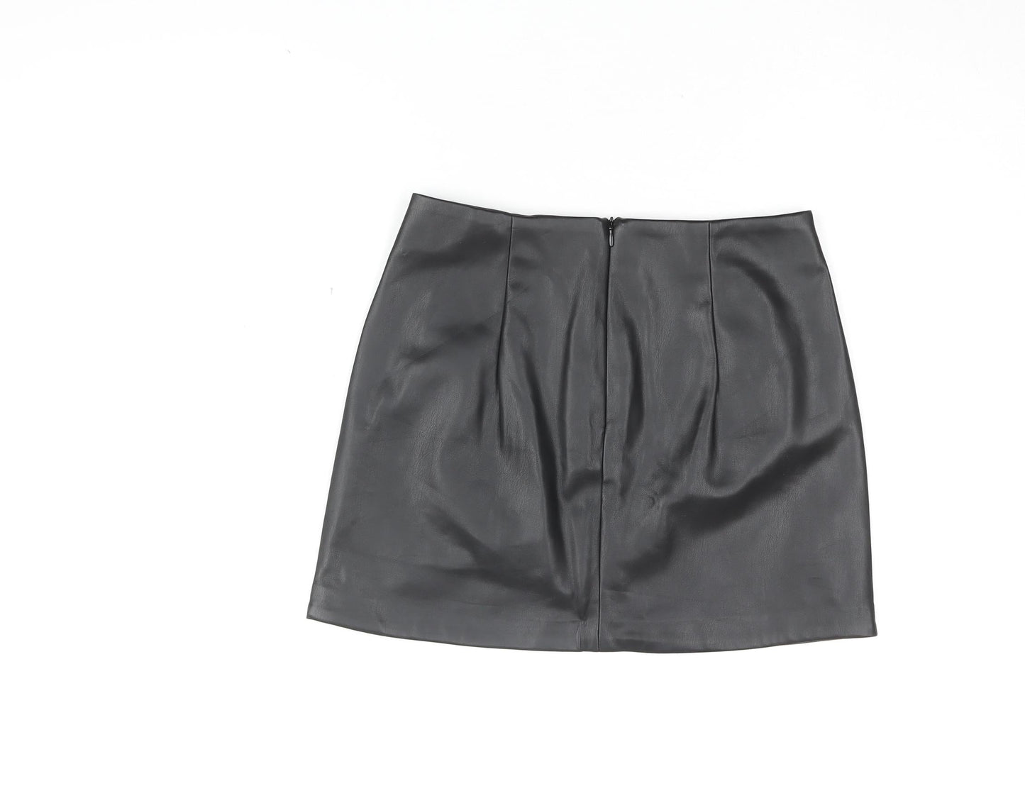 Stradivarius Womens Black Polyurethane Mini Skirt Size 8 Zip