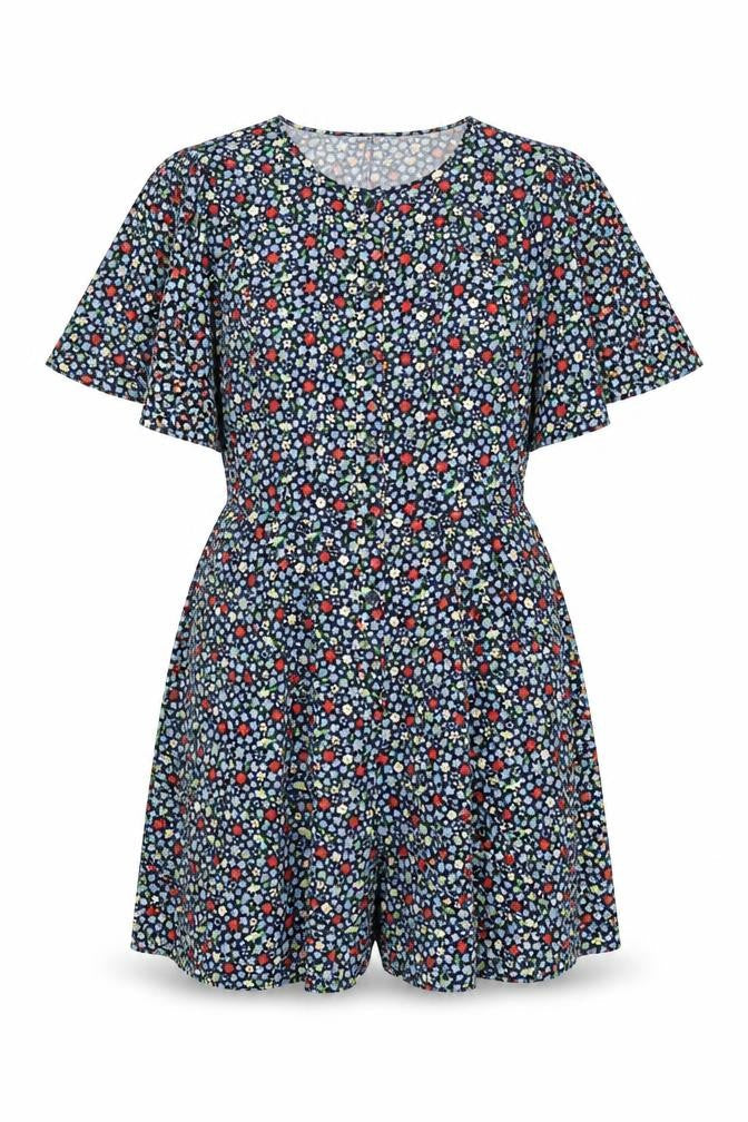 French Connection Womens Black Floral Polyester Playsuit One-Piece Size 10 L5 in Button