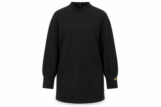 River Island Womens Black Cotton Jumper Dress Size M Round Neck Button