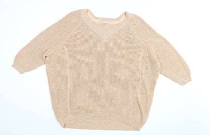 Next Womens Gold V-Neck Acrylic Pullover Jumper Size XL