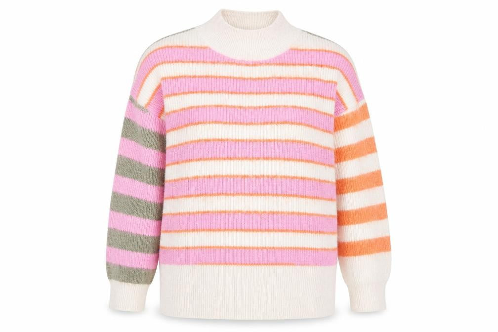 Esprit Womens Multicoloured High Neck Striped Acrylic Pullover Jumper Size 2XL