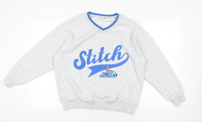 Front view of Disney Grey Stitch Pullover Sweatshirt XS