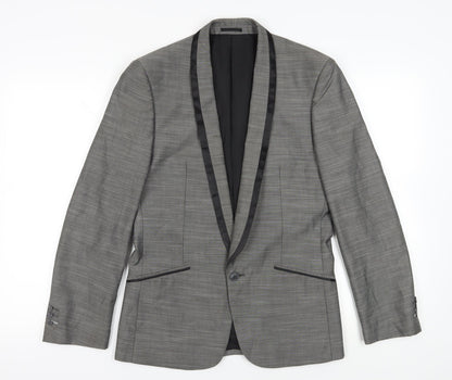 Additional front view of Goodsouls Grey Slim Fit Blazer Shawl Lapel Formal Jacket