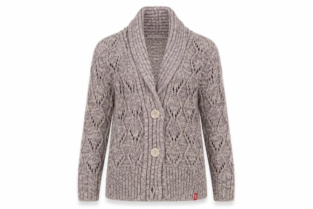 Esprit Grey Wool Cardigan Medium Open-Knit