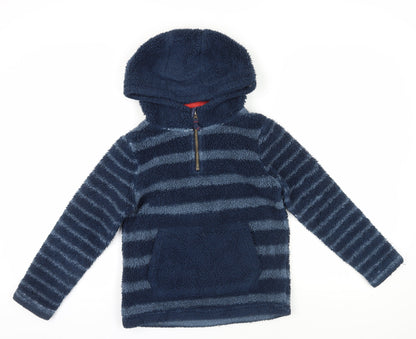 Additional front view of FatFace girls’ blue striped fleece hoodie, size 9-10, yrs