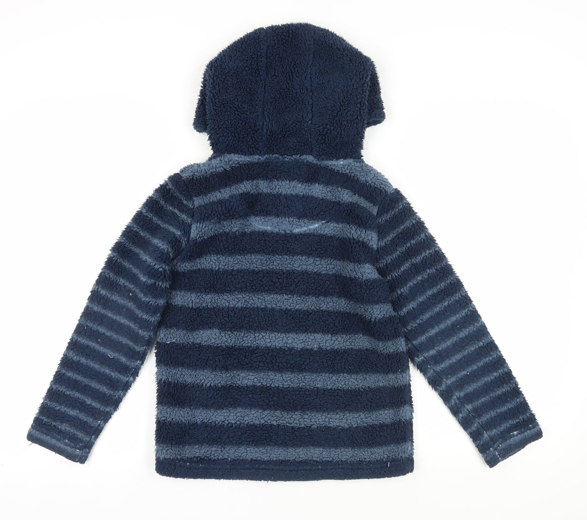 Back view of FatFace girls’ blue striped fleece hoodie, size 9-10, yrs