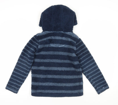Back view of FatFace girls’ blue striped fleece hoodie, size 9-10, yrs