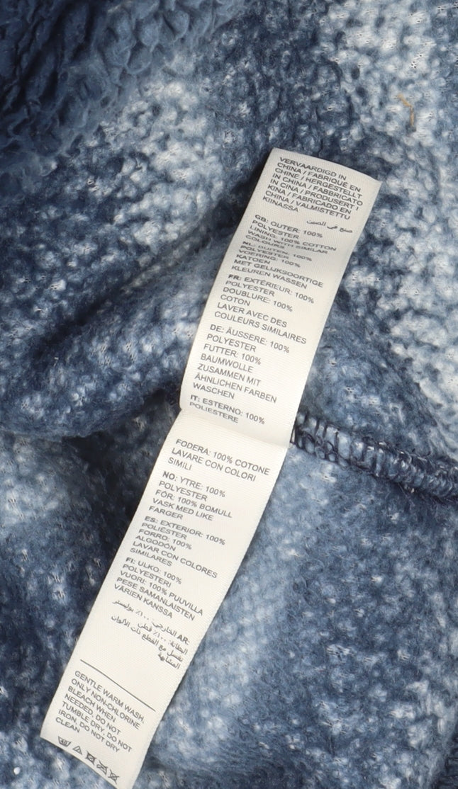 Close-up detail of FatFace girls’ blue striped fleece hoodie, size 9-10, yrs