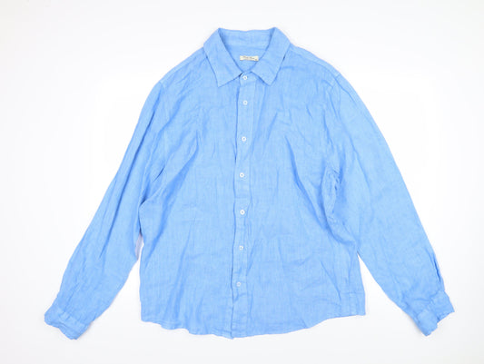 Pura Lima Womens Blue Linen Basic Blouse Size 3XL Collared