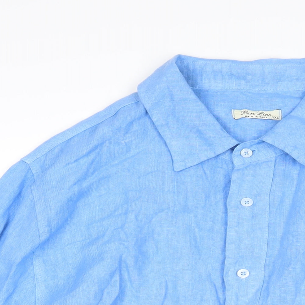 Pura Lima Womens Blue Linen Basic Blouse Size 3XL Collared