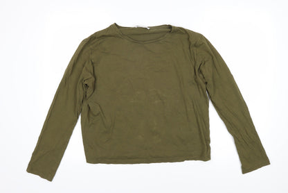Mango Womens Green Cotton Basic T-Shirt Size XL Boat Neck