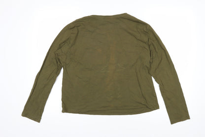Mango Womens Green Cotton Basic T-Shirt Size XL Boat Neck
