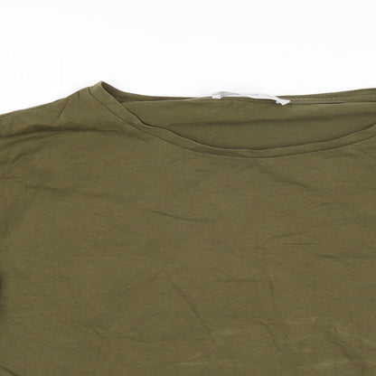 Mango Womens Green Cotton Basic T-Shirt Size XL Boat Neck