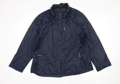 Additional front view of Maine New England women’s blue rain coat jacket, size UK 20, zip