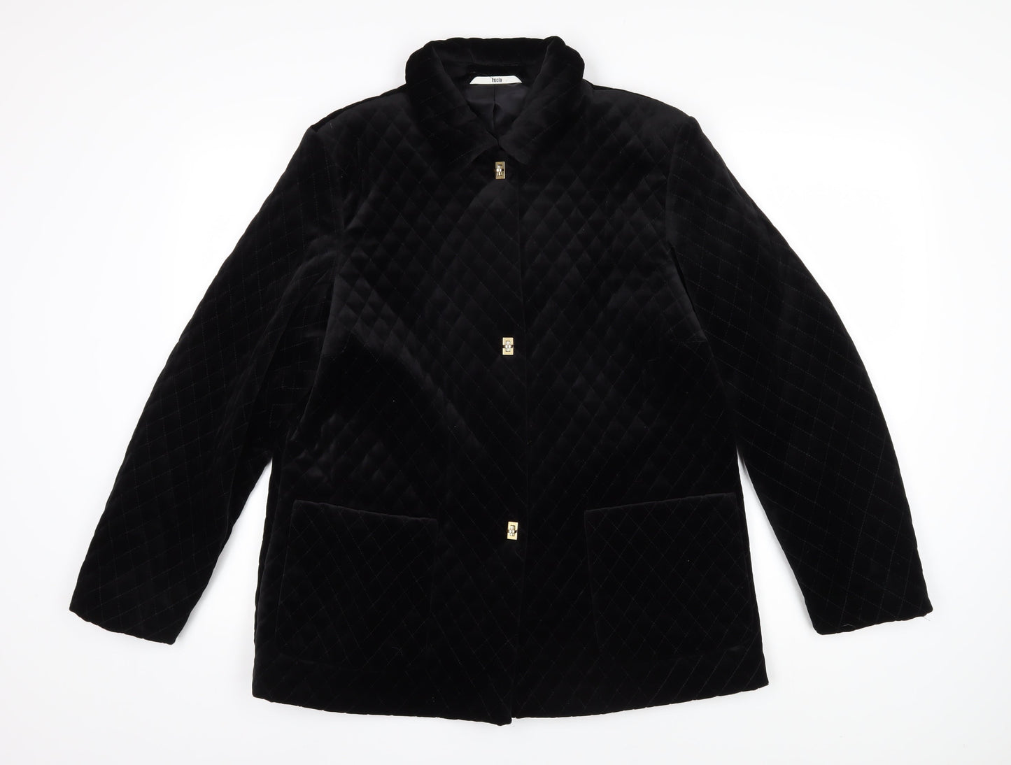 LUCIA Womens Black Quilted Blazer Size 16 Button
