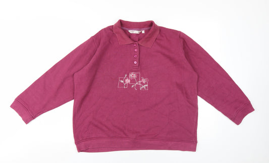 EWM Womens Pink Cotton Pullover Sweatshirt Size 18 Button