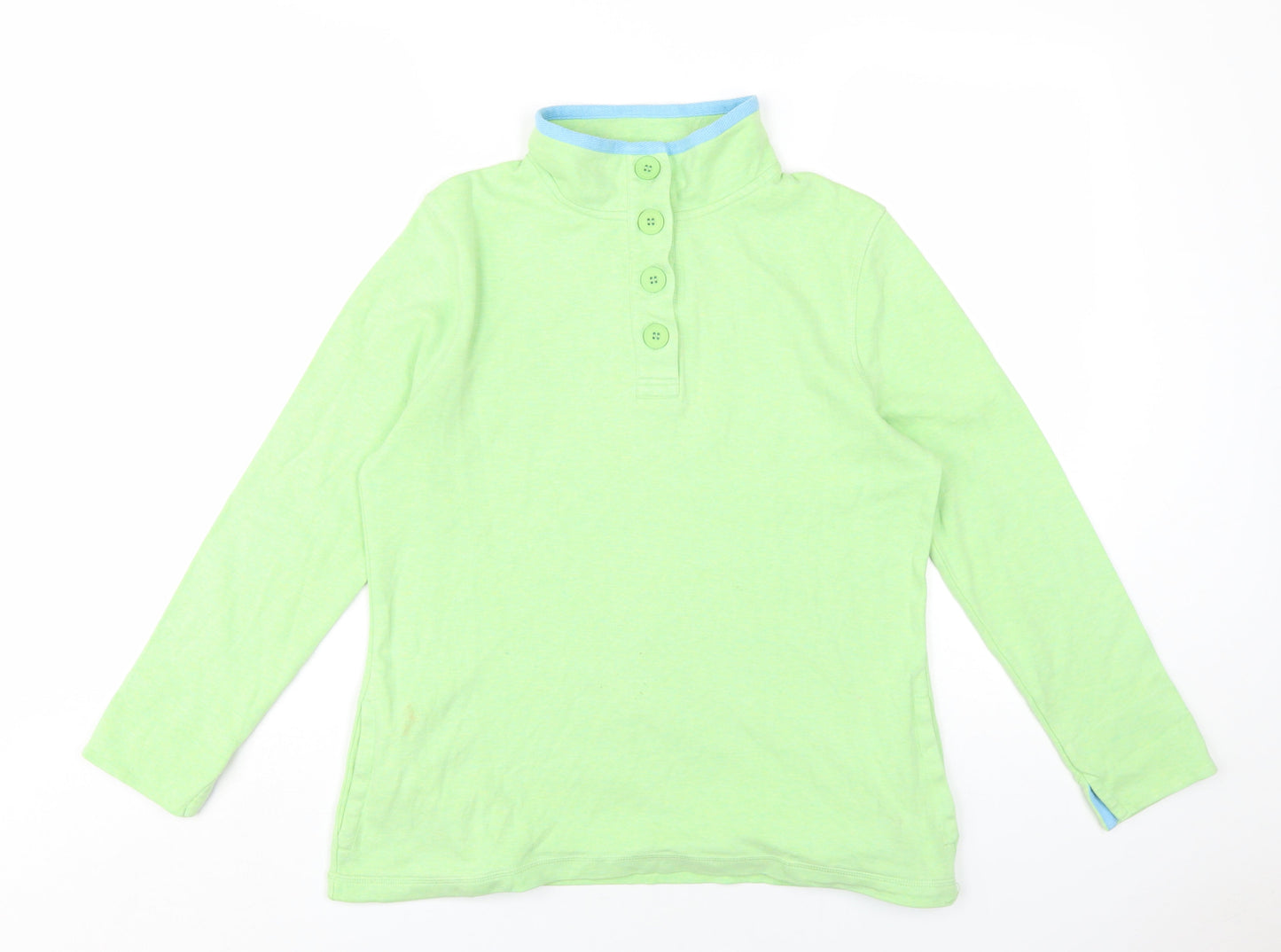 DASH Womens Green Cotton Pullover Sweatshirt Size 12 Button
