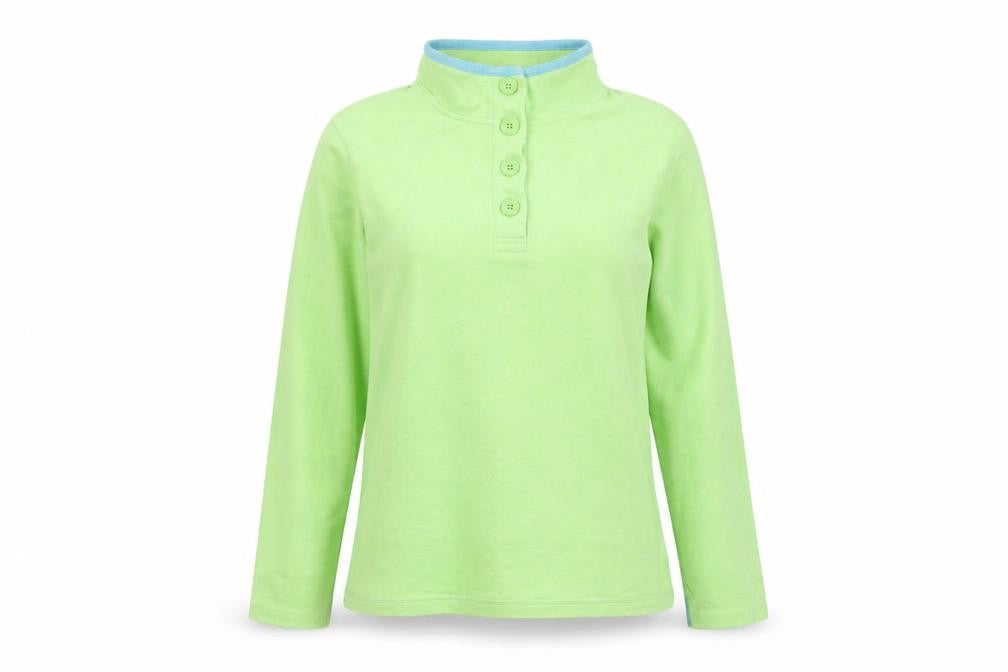 DASH Womens Green Cotton Pullover Sweatshirt Size 12 Button