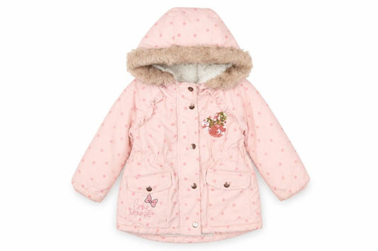 Disney Girls Pink Polka Dot Parka Coat Size 18-24 Months Zip - Minne Mouse