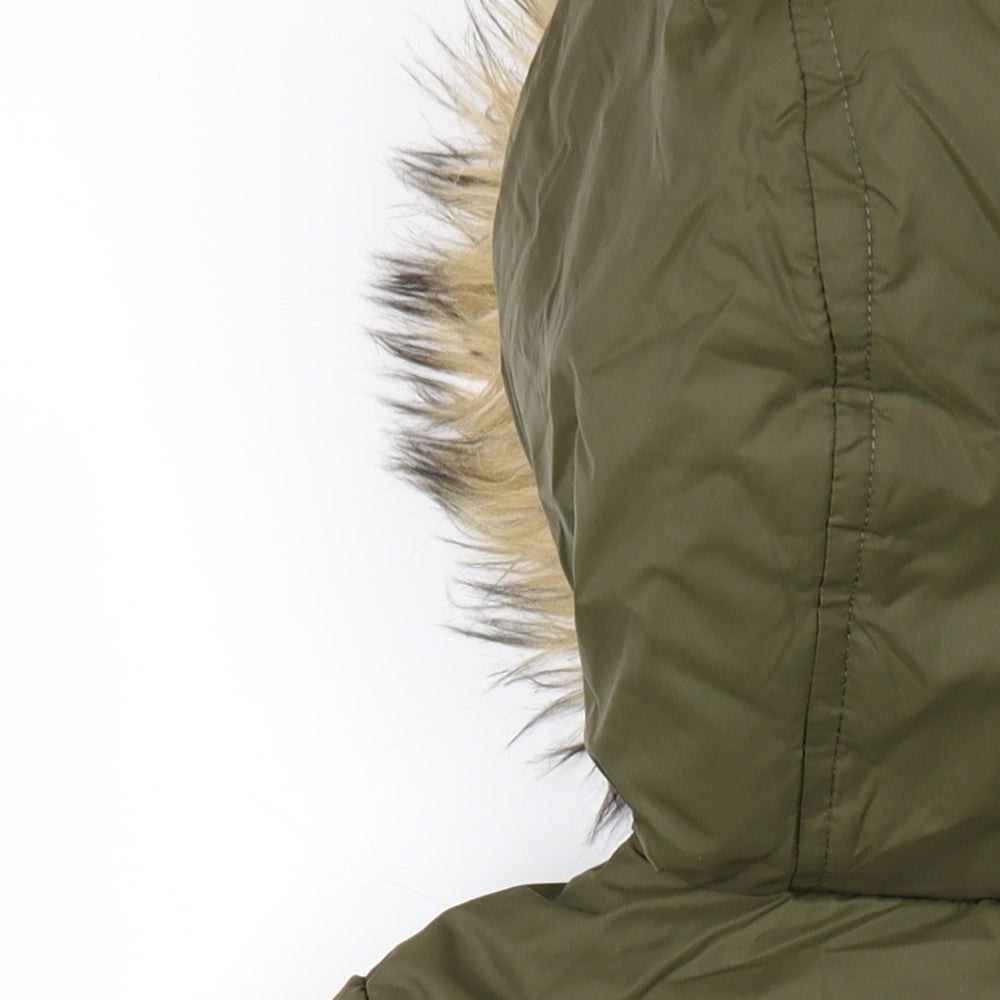 Brave Soul Womens Green Puffer Jacket Coat Size 4 Zip