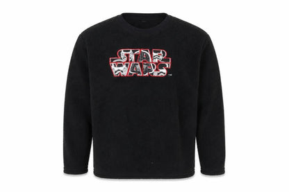 Front view of Star Wars men’s black polyester pullover sweatshirt, size S