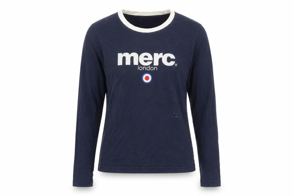 Merc Womens Blue Cotton Basic T-Shirt Size S Round Neck