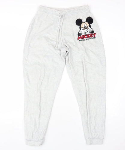 Preloved Disney Womens Grey Polyester Jogger Trousers Size 10 L30 in Regular Drawstring - Mickey Mouse - Front