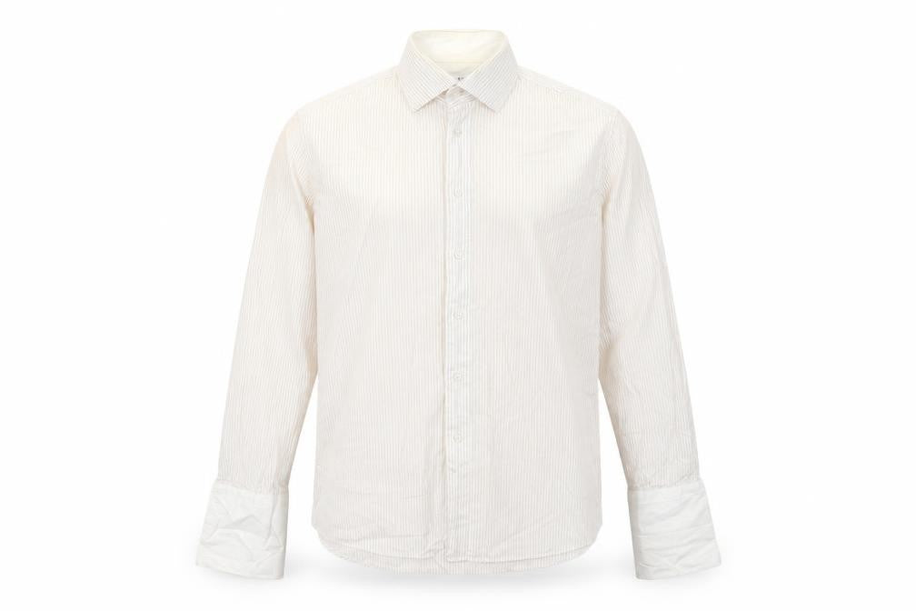 Ungaro Mens Ivory Striped Cotton Button-Up Size 16 Collared Button