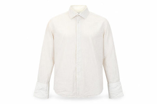 Ungaro Mens Ivory Striped Cotton Button-Up Size 16 Collared Button
