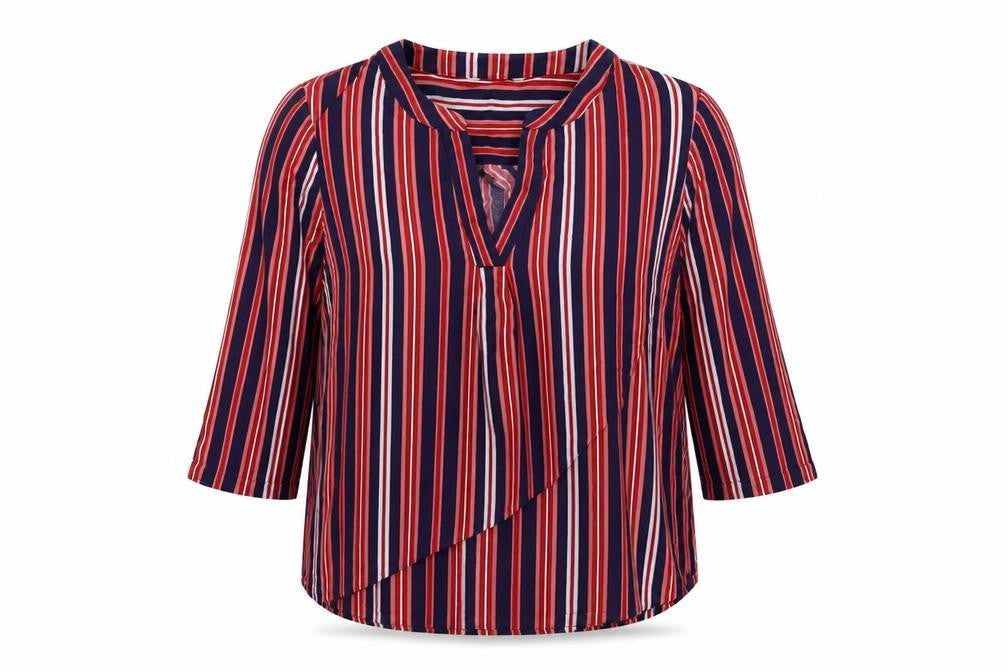 VERO MODA Womens Blue Striped Viscose Basic Blouse Size XL V-Neck