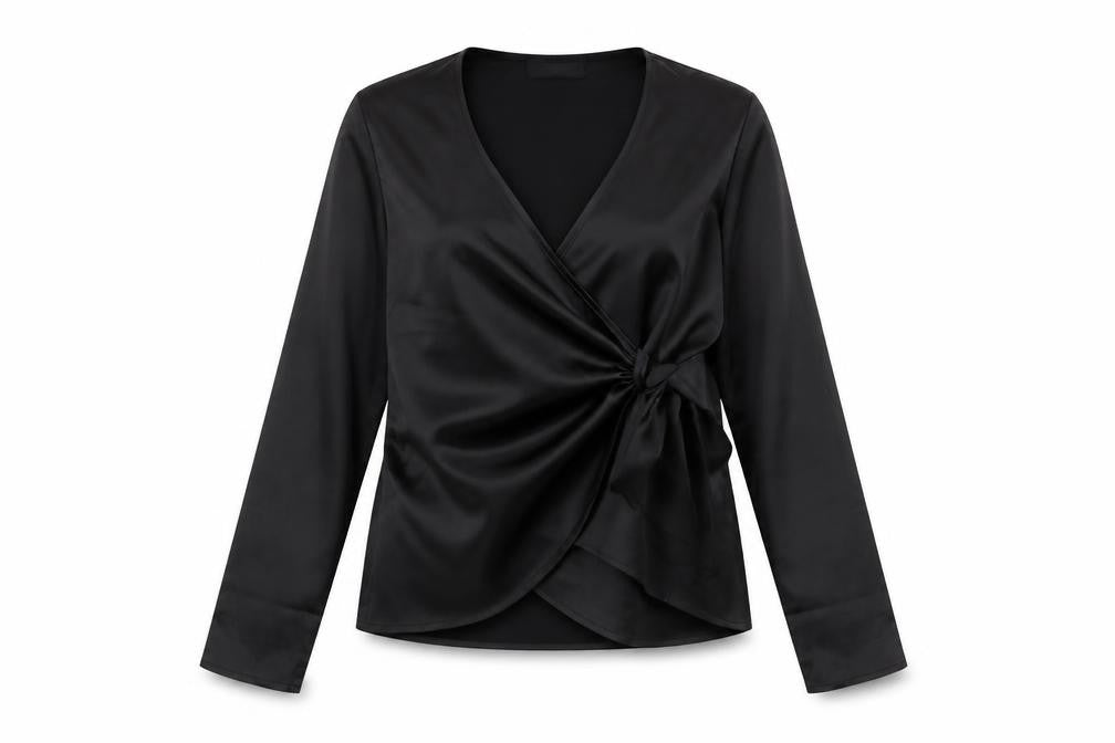 Cider Womens Black Polyester Wrap Blouse Size M V-Neck