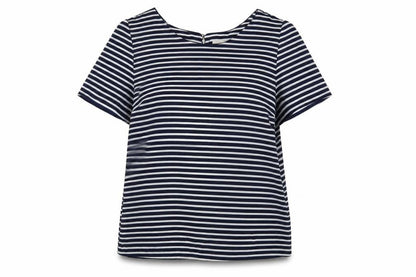 Oasis Womens Blue Striped Polyester Basic Blouse Size 14 Round Neck