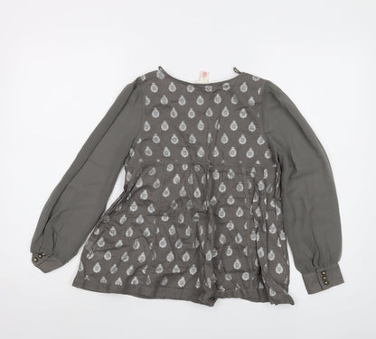 Back view of Monsoon girls’ grey geometric cotton basic blouse, size 10-11, years v-neck button