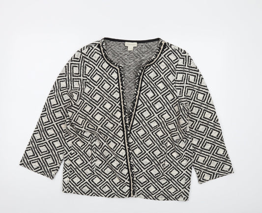 Monsoon Womens Beige V-Neck Geometric Cotton Cardigan Jumper Size 16