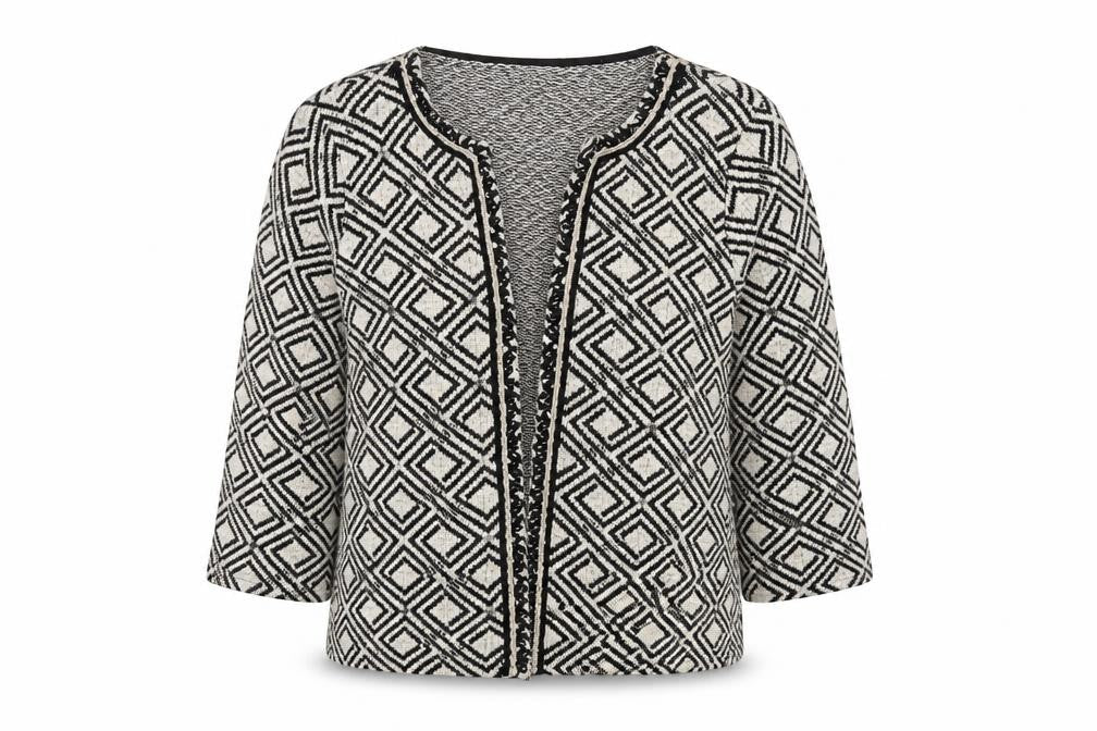 Monsoon Womens Beige V-Neck Geometric Cotton Cardigan Jumper Size 16