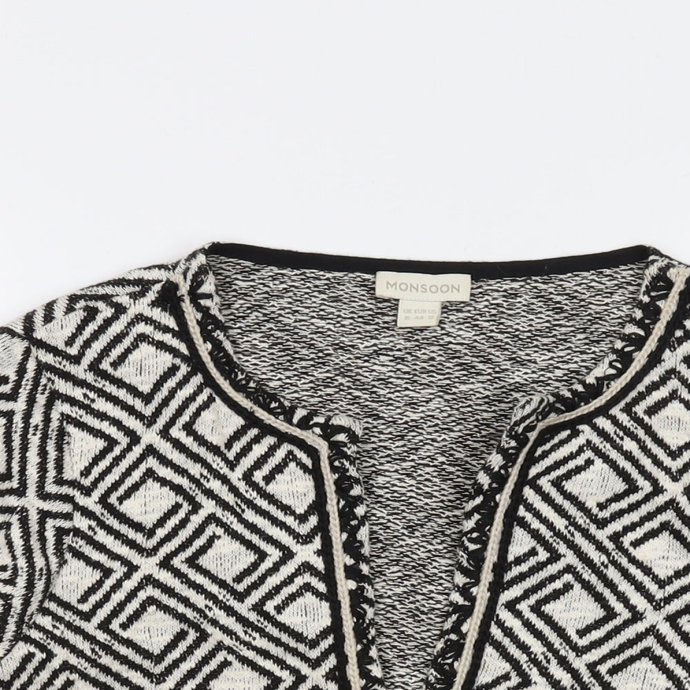 Monsoon Womens Beige V-Neck Geometric Cotton Cardigan Jumper Size 16