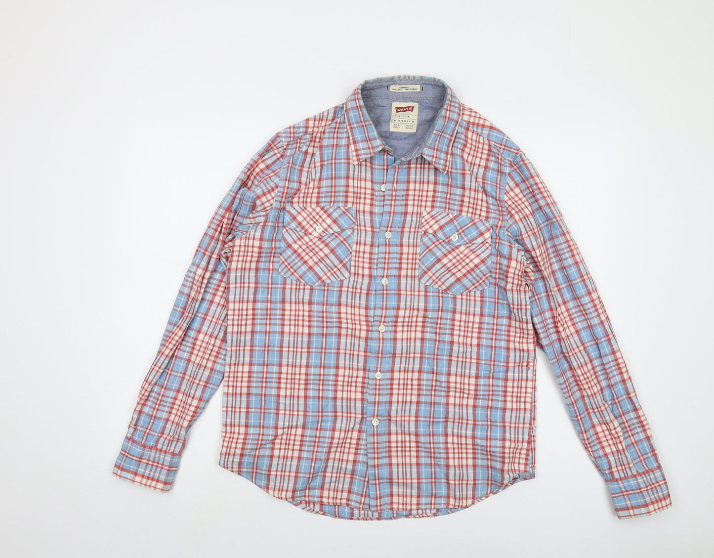 Levi's Mens Blue Plaid Cotton Button-Up Size S Collared Button