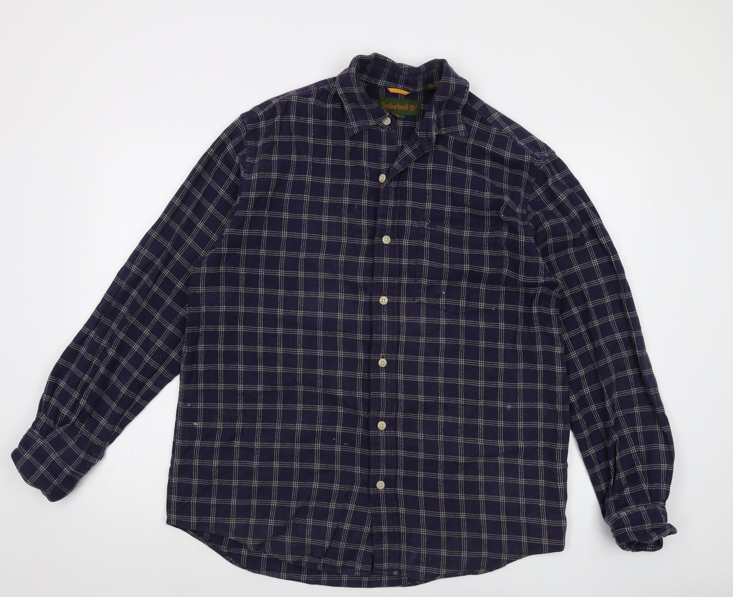 Timberland Mens Blue Plaid Cotton Button-Up Size M Collared Button