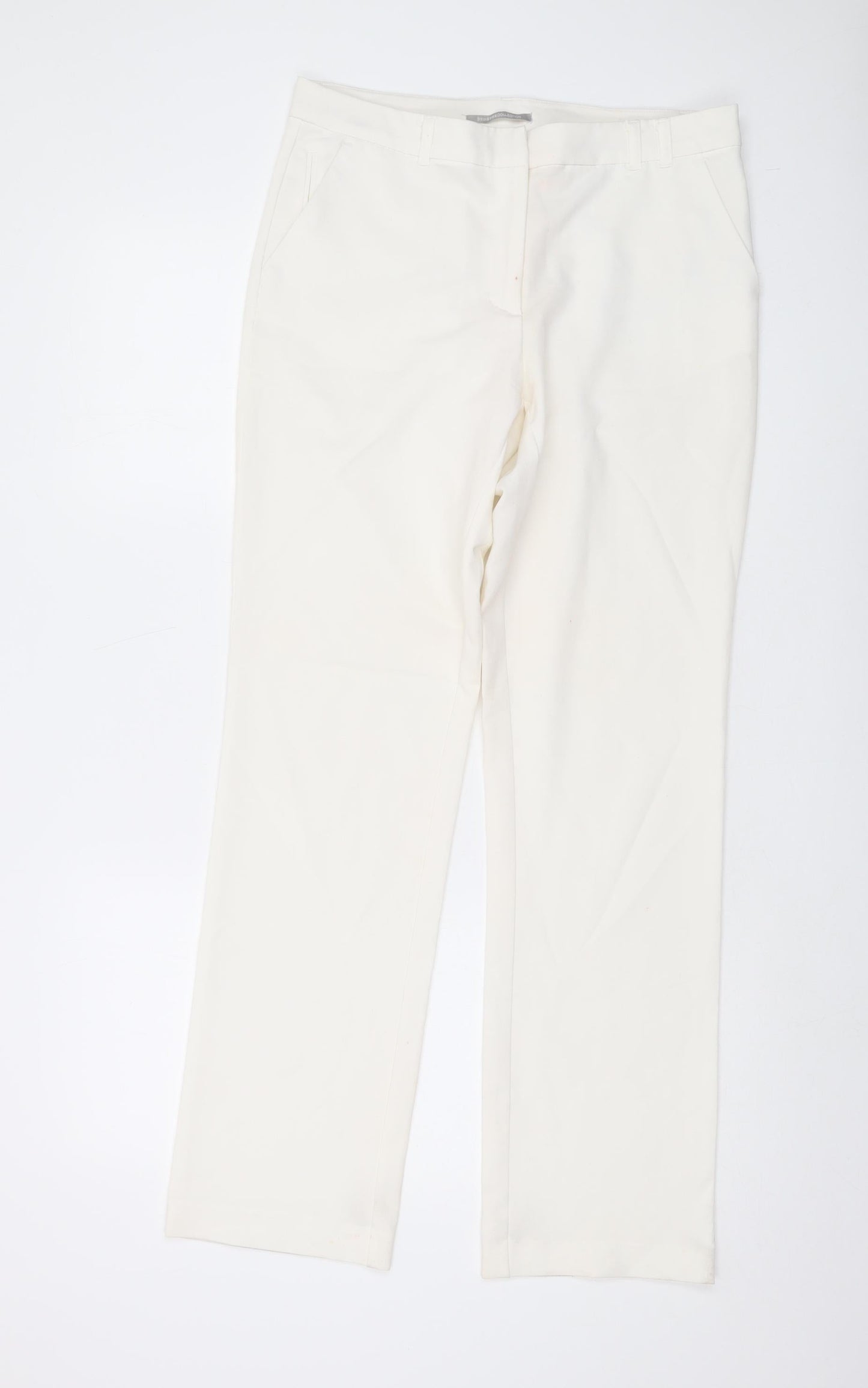 Collection Womens Ivory Polyester Trousers Size S L31 in Regular Hook & Eye