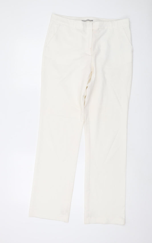 Collection Womens Ivory Polyester Trousers Size S L31 in Regular Hook & Eye