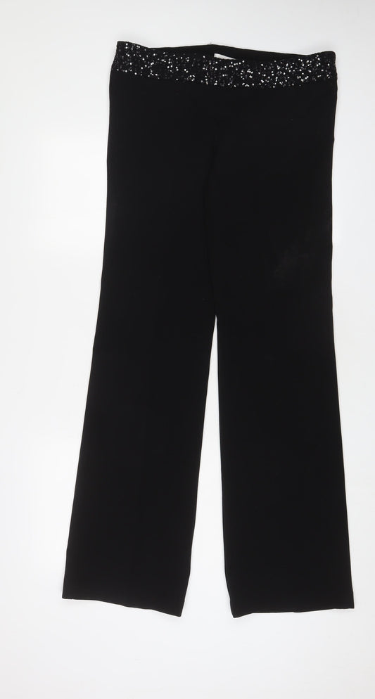 Kookai Womens Black Polyester Trousers Size 14 L35 in Regular Zip - Sequins