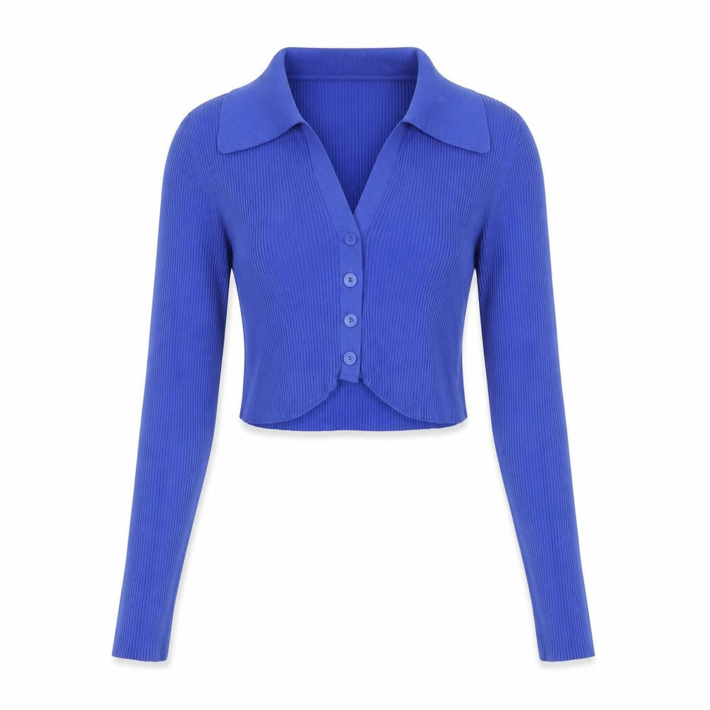 Bershka Womens Blue Polyamide Cropped T-Shirt Size S Collared - Stretch