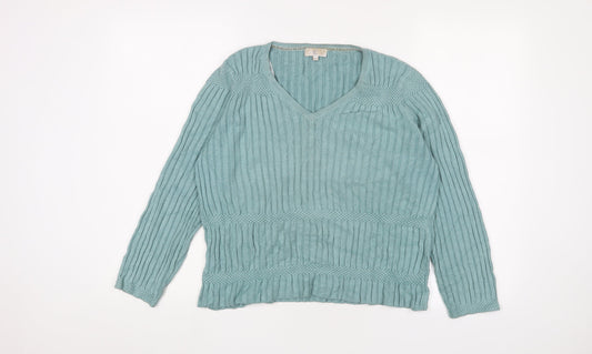 Cc Womens Blue V-Neck Viscose Pullover Jumper Size XL - Embroidered