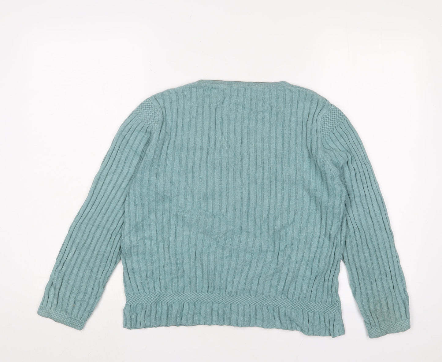 Cc Womens Blue V-Neck Viscose Pullover Jumper Size XL - Embroidered