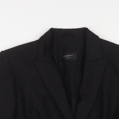 Close-up detail of Principles women’s black jacket blazer, size UK 12, button
