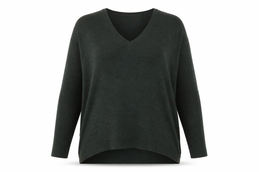 Harpenne Womens Green V-Neck Polyester Pullover Jumper Size 14
