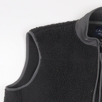 Close-up detail of C&A men’s grey gilet jacket, size L, zip - logo, embroidered