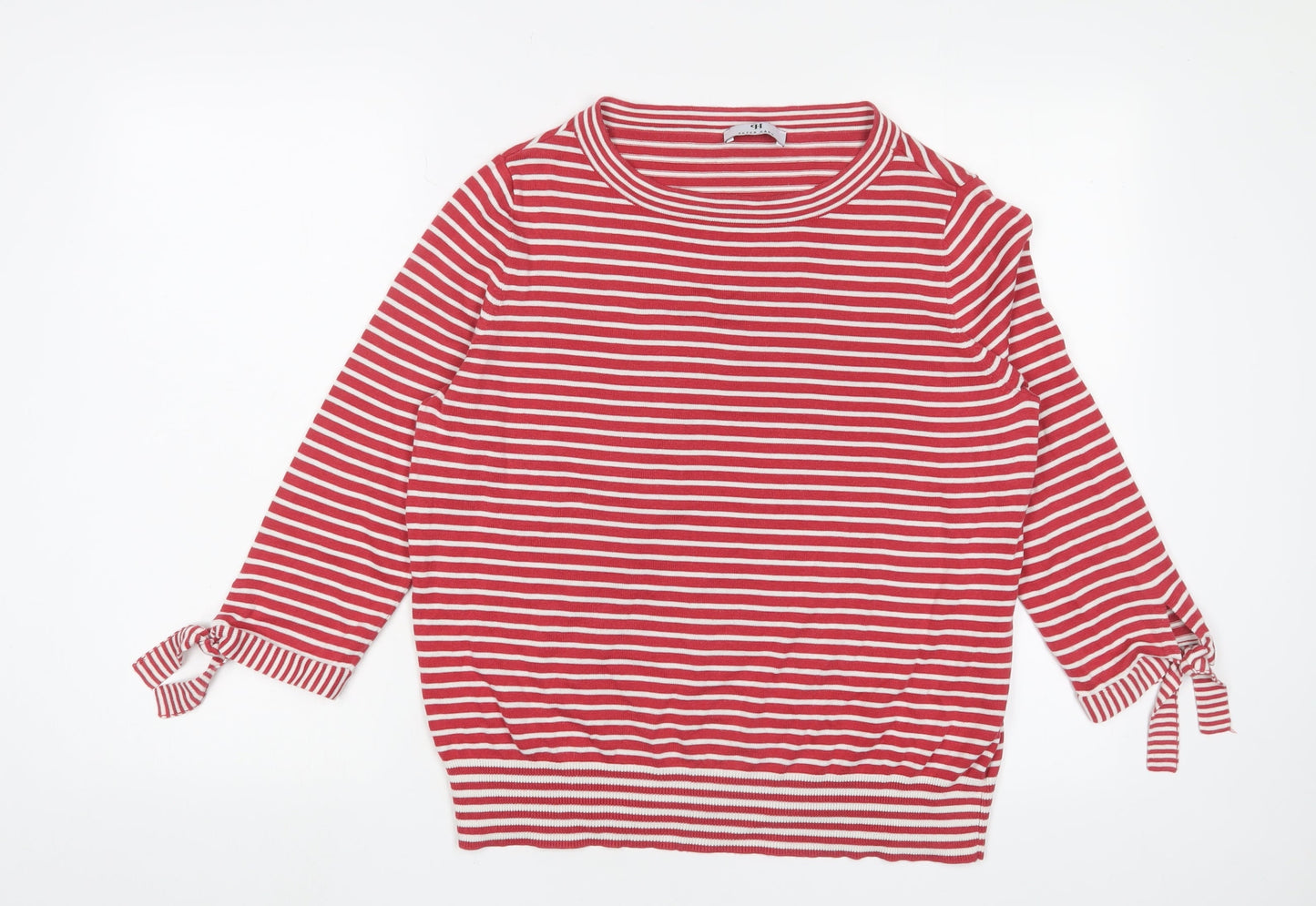 Peter Hahn Womens Red Crew Neck Striped Cotton Pullover Jumper Size 16